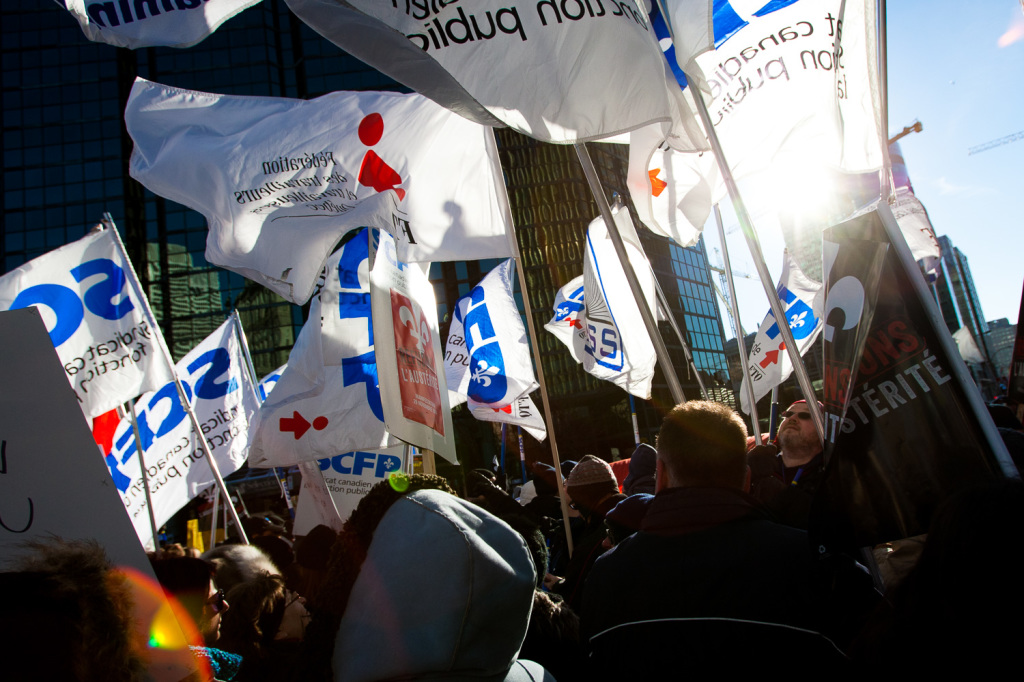 La manifestation a accueilli plusieurs grands syndicats du Québec.